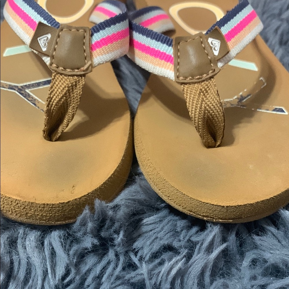 Roxy Striped Flip Flops with Pink and Blue Accents - Picture 2 of 3